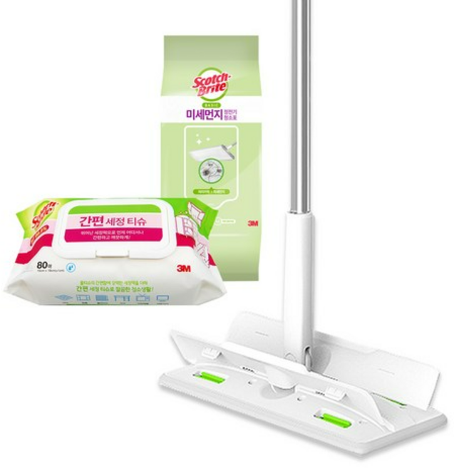 쓰리엠 표준형 올터치 더블액션 막대걸레 + 쓰리엠 정전기 청소포 60매 + 간편 세정 티슈 80매, 20개