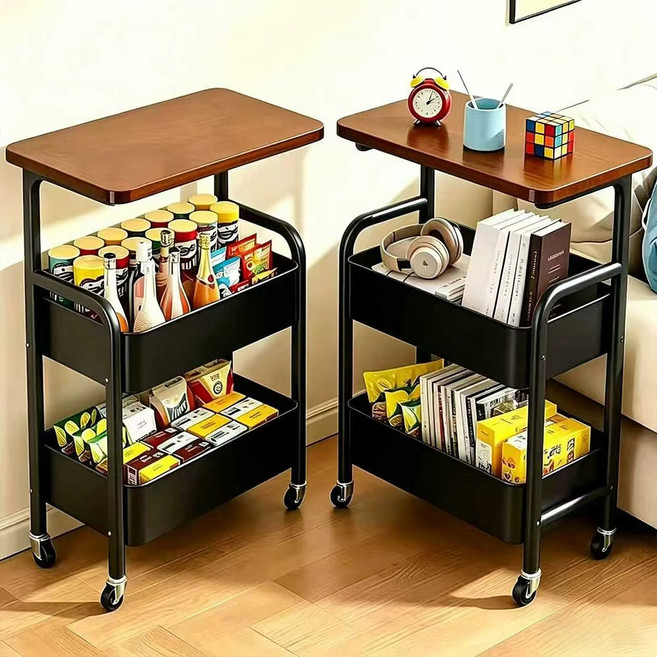 이동식 트롤리 철제 트롤리 이동식 선반 3단 수납 선반, 블랙