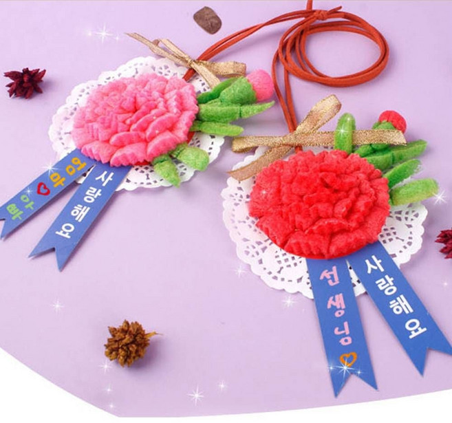 플레이콘 카네이션 목걸이 (5인용) 어버이날 스승의날 diy 만들기 키트 교구 단체 부모님 선물, 빨강