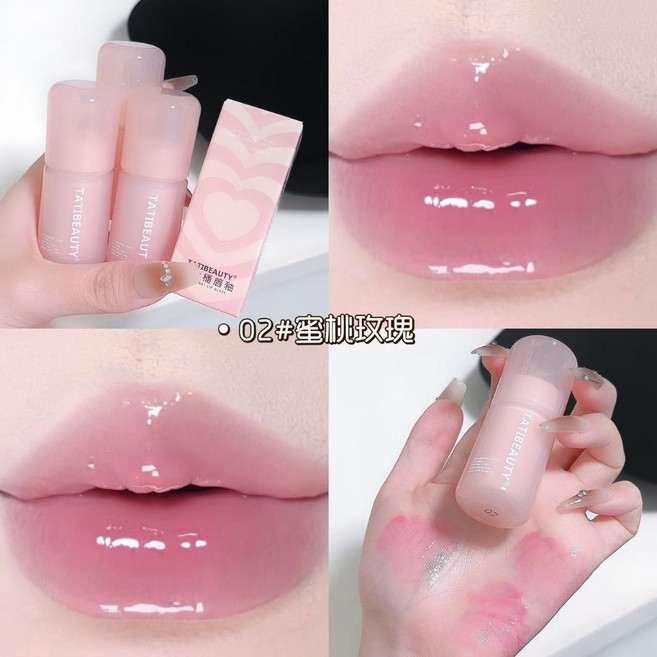 TATIBEAUTY 大冰桶唇釉 鏡面水潤嘟嘟亮面唇彩, 1個, 02蜜桃玫瑰