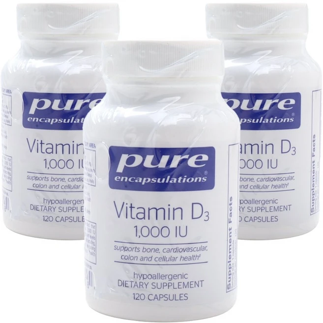 퓨어인캡슐레이션 비타민 D3 1000IU 캡슐, 3개, 120정 - 쿠팡