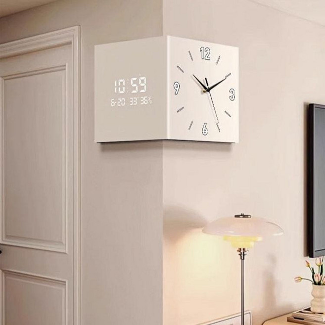 벽걸이 양면 코너 벽시계, WHITE