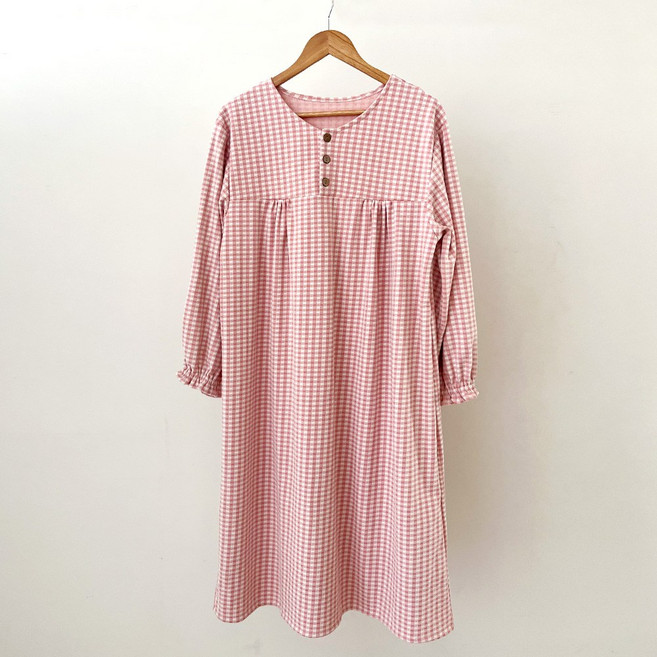 엘라운지 체크 극세사 방구석 원피스 파자마