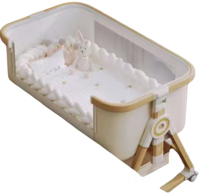 babybed 多功能嬰兒床 可拼接大床搖籃床, 木紋鋁-塵光漫染丨追夢款A【4D空氣纖維牀墊+ins風牀笠】