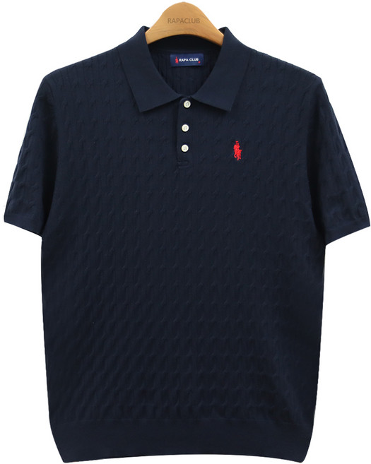 라파클럽 남성 여름 냉감 꽈배기 칼라넥 반팔 니트