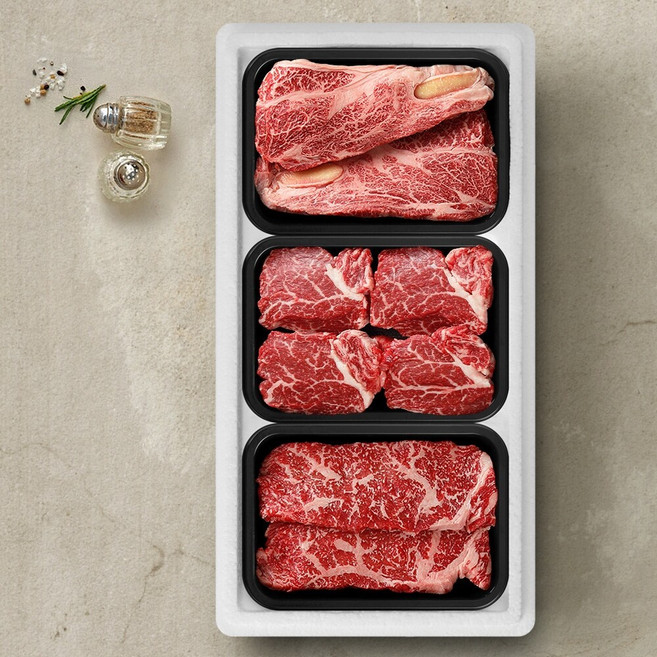 [투뿔한소] 한우 1++등급 구이선물세트 1호 600g(등심200g+안심200g+채끝200g), 1개