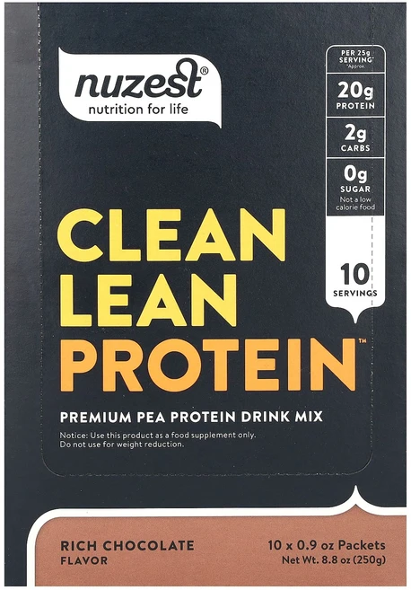 새해 건강을 선물하세요 Nuzest 깨끗한 저지방 단백질 리치 초콜릿 10팩 팩당 25g(0.9oz) 특별관리진행, 250g - 쿠팡