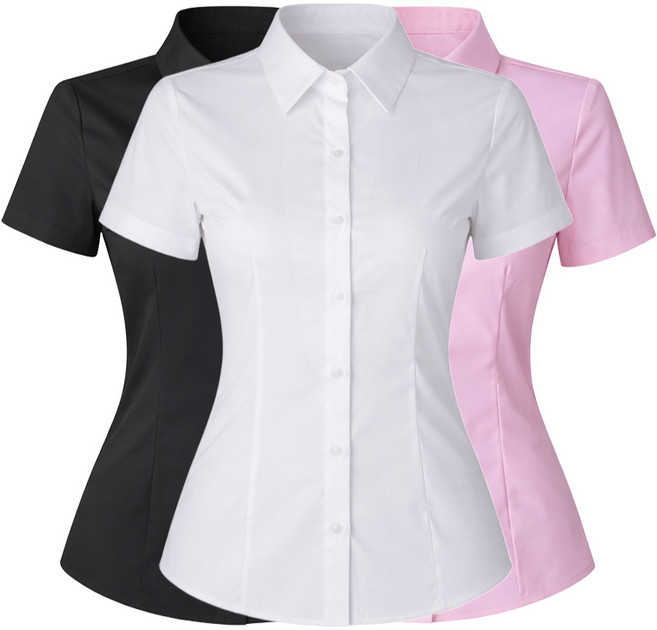 [1+1+1] 로로비 여성 슬림핏 반팔 셔츠 블라우스 기본 캐주얼 정장 카라 와이셔츠