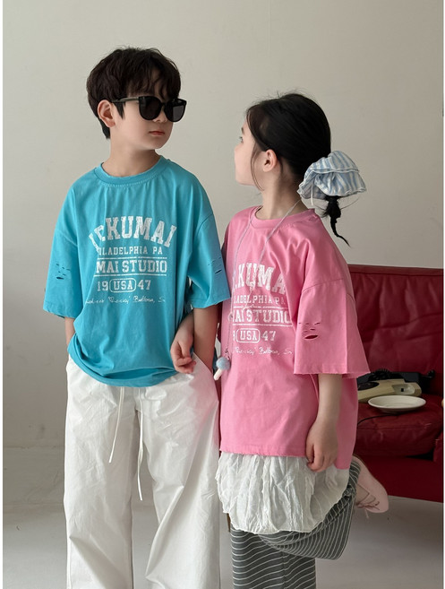 리틀앤 아동용 남아여아 쿠마이1947반팔티 남매룩