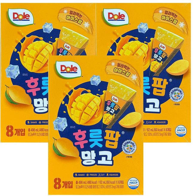 Dole 돌 후룻팝 망고 망고팝 얼려먹는주스, 496ml, 3개