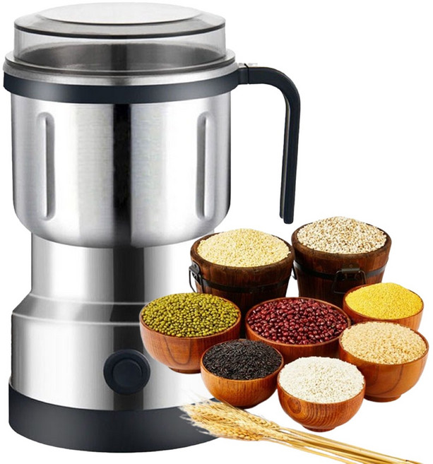 곡물분쇄기 전동 그라인더 가정용 멀티 오곡 잡곡 약재 믹서극세 커피원두 가루분쇄기 예비칼날*2+브러시, 고출력 고성능