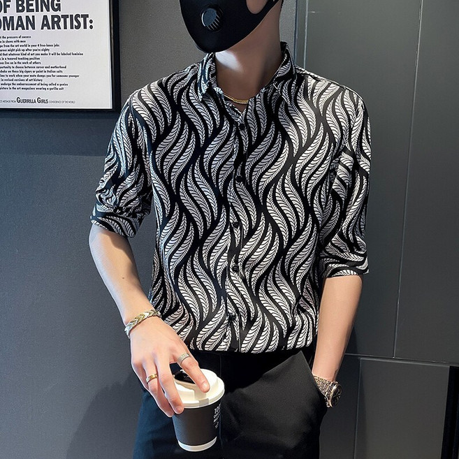 PINK LITCHI 남성 패션 꽃 반팔 셔츠 캐주얼 반소매 셔츠 여름 KOBO19