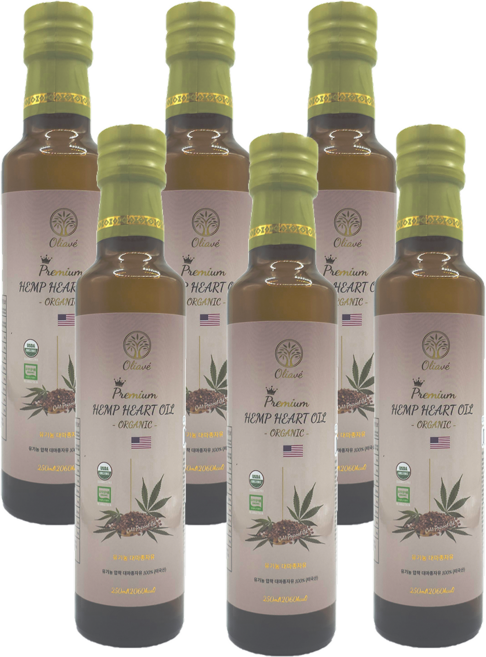 올리아베 USDA 인증 유기농 냉압착 대마종자유, 6개, 250ml