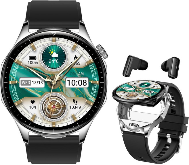 신형 스마트워치 TWS 이어폰 2-in-1 1.43인치 AMOLED 스크린 466 * 466 해상도에 NFC 출입문이 달려 있다., 실버, 3.6cm, GPS + 블루투스