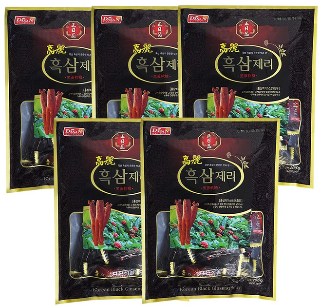 다산 고려 흑삼제리 홍삼젤리 건강 간식, 200g, 5개