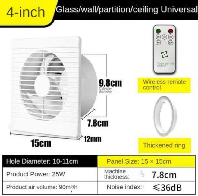 욕실 화장실 이동식 미니 환풍기 원격 제어 창문 벽 배기 팬 타이밍 기능 주방 공기 환기 220 4 인치 6 8, 7.UK - 4inch