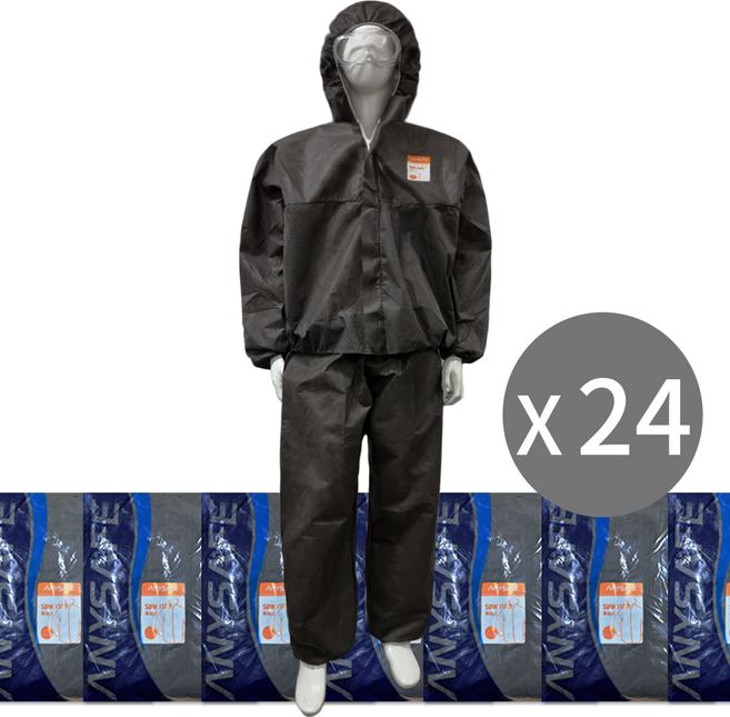 24벌/1박스 애니세이프 투피스작업복 일회용작업복 부직포 방진복 분진복 방역복 보호복 위생복 위생가운 분리형 회색, 1개