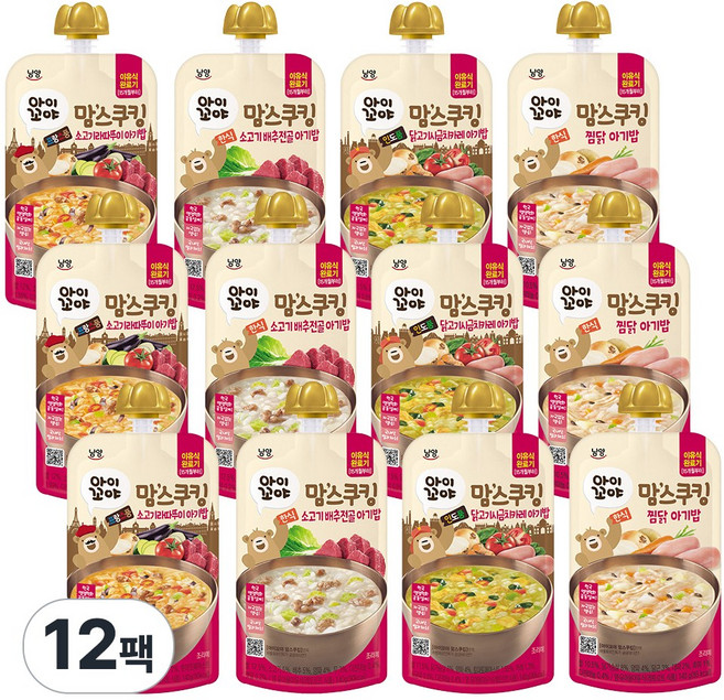 아이꼬야 맘스쿠킹 15개월 아기밥 4종 각3팩 (찜닭3+소고기배추전골3+닭고기시금치카레3+소고기라따뚜이3) 총12팩