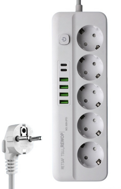 2PD+4USB멀티탭 콘센트 과부하 차단 절전 멀티탭 고용량, 1개, 흰색-5구, 2m