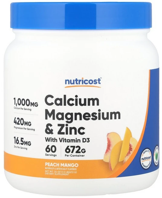 Nutricost 칼슘 마그네슘 및 아연 비타민D3 함유 복숭아 망고 672g(24oz) Nutricost (뉴트리코스트), 1개, 680g - 쿠팡
