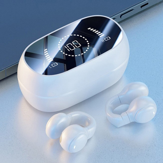 골전도 블루투스 이어폰 무선 클립형 운동 러닝 노이즈 감소 이어폰, 흰색