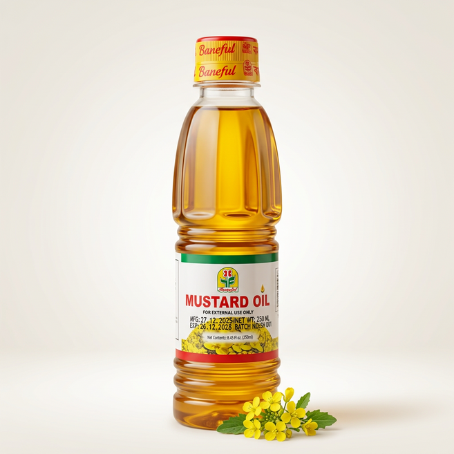 MUSTARD OIL 250ml BANOFUL 머스터드 오일(겨자씨유) 250ml (EXTERNAL USE ONLY) 두피용 예배용, 1개