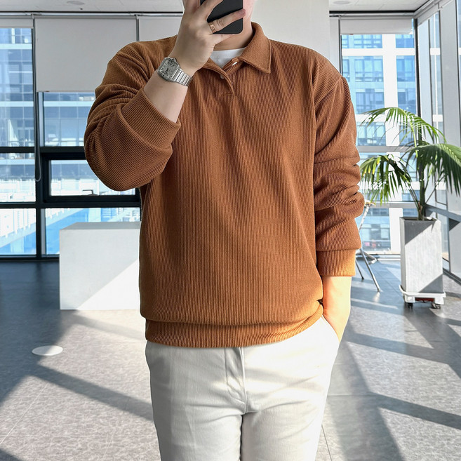 룩플레인 국내생산 세련된 맨투맨 니트 카라 티셔츠 10color