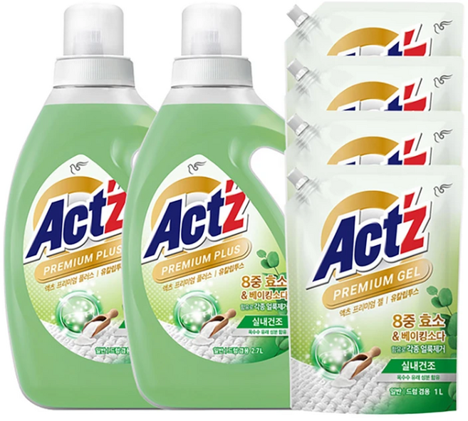 액츠 프리미엄 젤 유칼립 세탁세제 2.7L 2개+리필4개, 액츠 프리미엄 젤 유칼립 세탁세, 1개