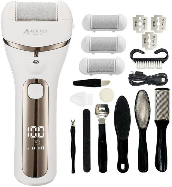 아우리넥스 프리미엄 전동 충전식 발각질제거기, 화이트, ZCA078
