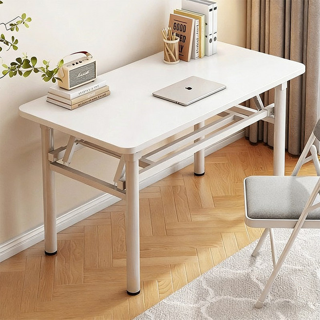 Veralool 공간활용 접이식 컴퓨터 1인용 2단 책상 다용도 공부용 사무용 철제 접이식 테이블, 하얀색