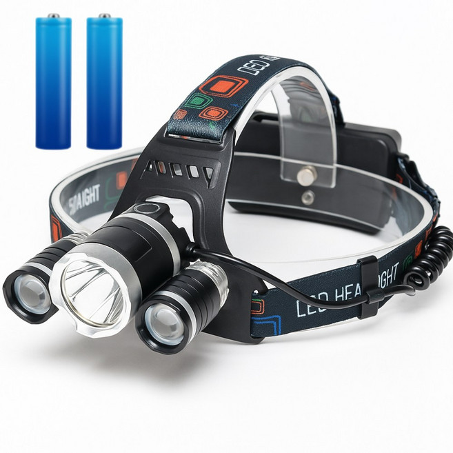 LED 3구 낚시 헤드랜턴 충전식 헤루질 등산용 안전모 헤드랜턴, 1개, 나이트 오닉스 블랙