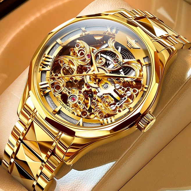 OUPINKE 남성 시계 정품 자동 기계식 오토매틱 럭셔리 명품 야광 워터프루프 메탈 투조 남자손목시계