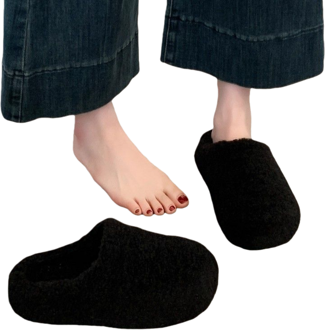 Makone 여성 가을 겨울 뽀글이 하프슬러퍼