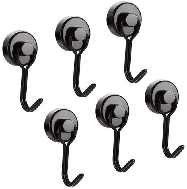 [제이스마그네트] 360도 회전 네오디움 초강력 자석 후크 고리, 블랙, 6개