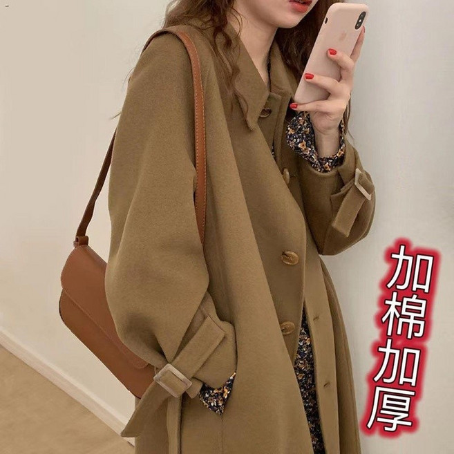 毛呢外套 毛呢大衣 外套大衣 呢子大衣女中長款秋冬新款韓版寬松小個子百搭過膝毛呢外套女