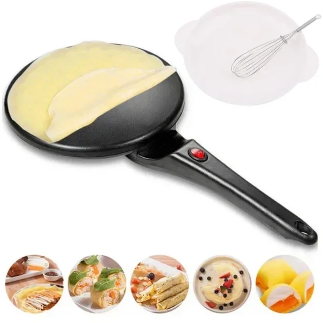 220V 전기 팬케이크 메이커 아침 식사 피자 베이킹 팬 비 스틱 프라이팬 중국 스프링 롤 요리, 01 220V, 01 EU, 01 Black