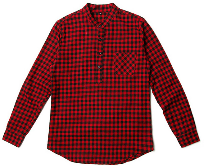 애드윈 AKING 남자 셔츠 헨리넥 포켓 깅엄 체크 남방 상의 오버핏 루즈핏 티셔츠