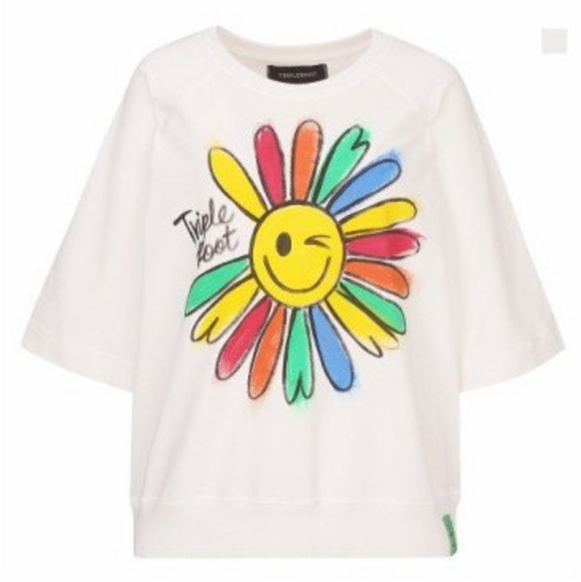 [트리플루트] 여성 맨투맨 반팔 티셔츠 블랙 화이트 예쁜 수공예 프린팅 연예인 동상이몽