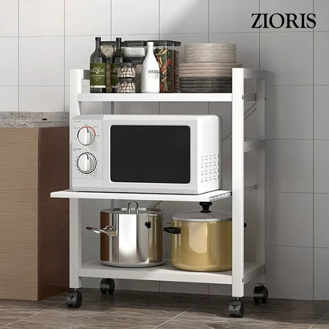 지오리스 수납완성 이동식 다용도 전자레인지 및 밥통 주방 수납장, 화이트