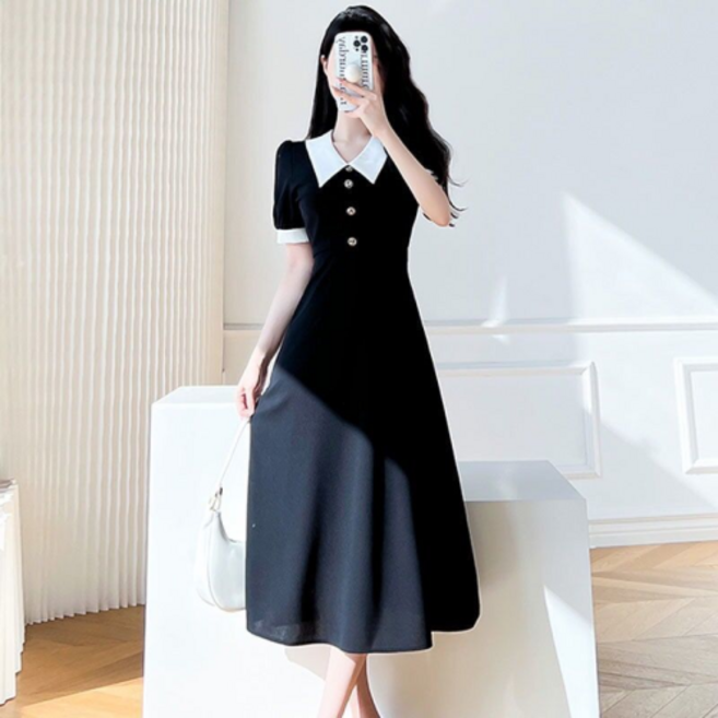 네디아 페이크 버튼 반팔 카라 원피스 빅사이즈까지