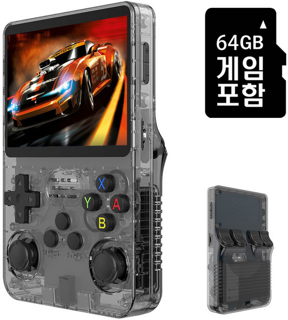 R36S 휴대용 레트로 게임기 3.5인치 공기계, R36S(블랙/게임팩 64GB)
