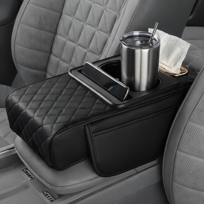 모디홈 차량용 팔걸이 쿠션 수납 콘솔 컵홀더, 1개, 클래식블랙