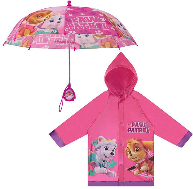 Nickelodeon 아동용 우산 및 슬리커 Paw Patrol 유아 여아용 레인 웨어 세트 만 2~7세 다크 핑크. MEDIUM AGE 4-5