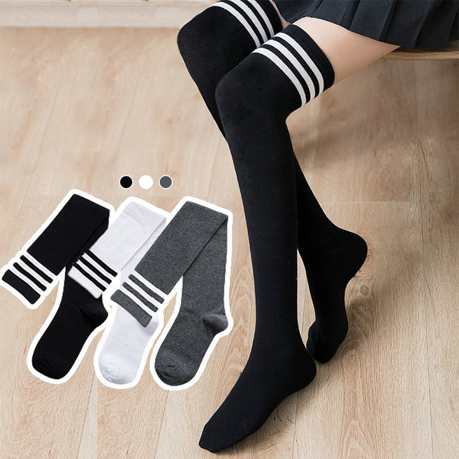 LifPoP 1+1 3선 롱 오버 니 삭스 패션양말 반스타킹 레그워머