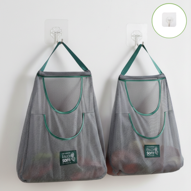 아워딜 다용도 야채 보관망 특대형_(무타공후크걸이증정), 그레이, 2개