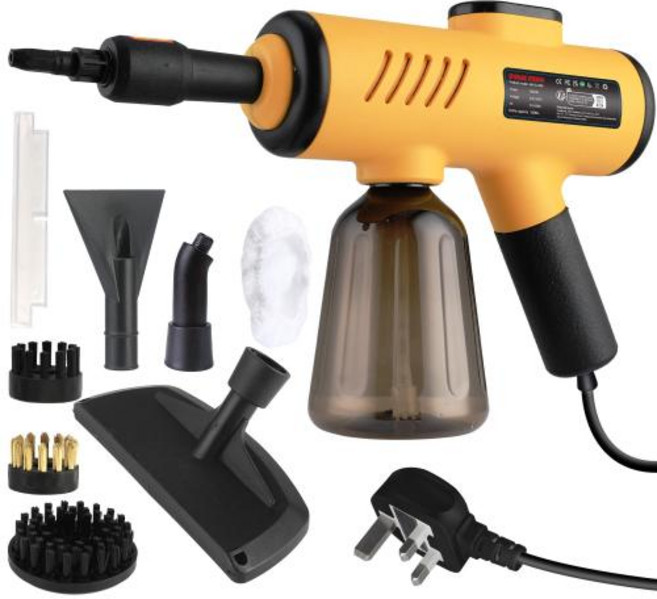 스팀청소기 고압 고온 핸디형 다용도 주방 욕실 기름때 제거 스팀세척기 스팀 청소기 가정용 가압 휴대용 청소기액세서리 8개 포함 청소용 스티머 사용, 3)Yellow  UK  plug