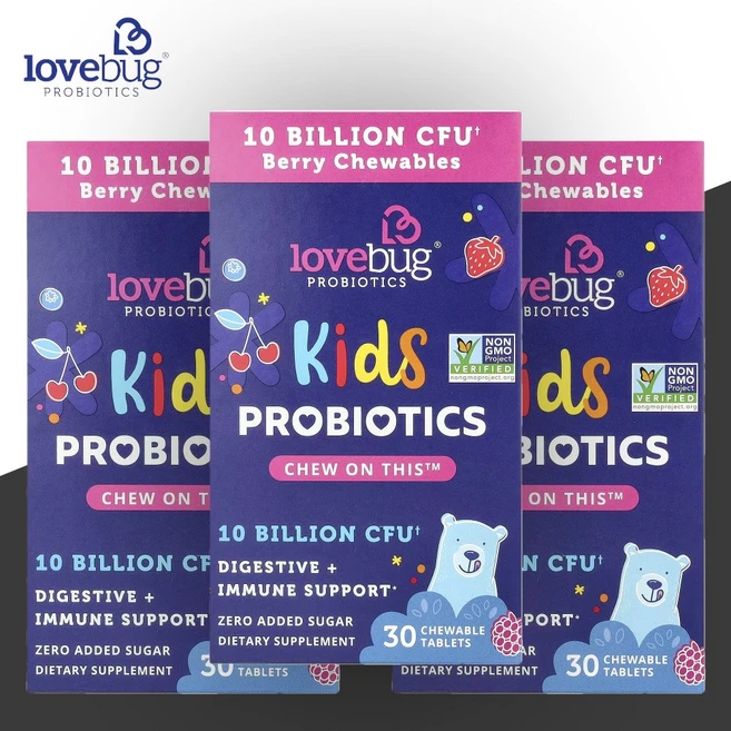 러브버그 프로바이오틱스 키즈 어린이 베리맛 30츄어블 3개, 30정 - 쿠팡