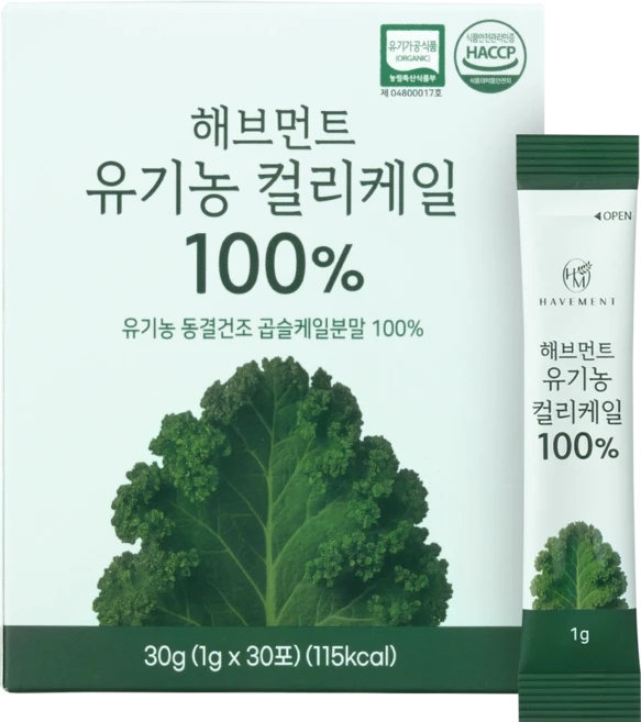해브먼트 유기농 동결건조 컬리케일 100% 곱슬케일 분말 30포, 30개, 1g - 쿠팡