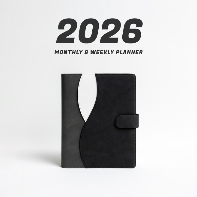 WAVY 프리미엄 6공 비즈니스 2026년 날짜형 다이어리, 챠콜 블랙 (날짜형), 1개