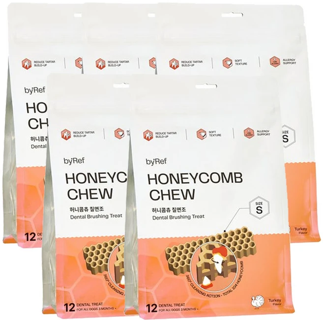 바이레프 강아지 허니콤츄 힘줄 연골 노령견 설채현 덴탈껌, 120g, 칠면조, 5개 - 쿠팡